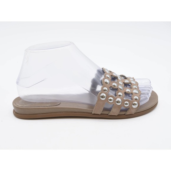 Vince Camuto Sandals Womens 6 Slides Brown Leather Cutout Studded Slip On Flat - Picture 4 of 11